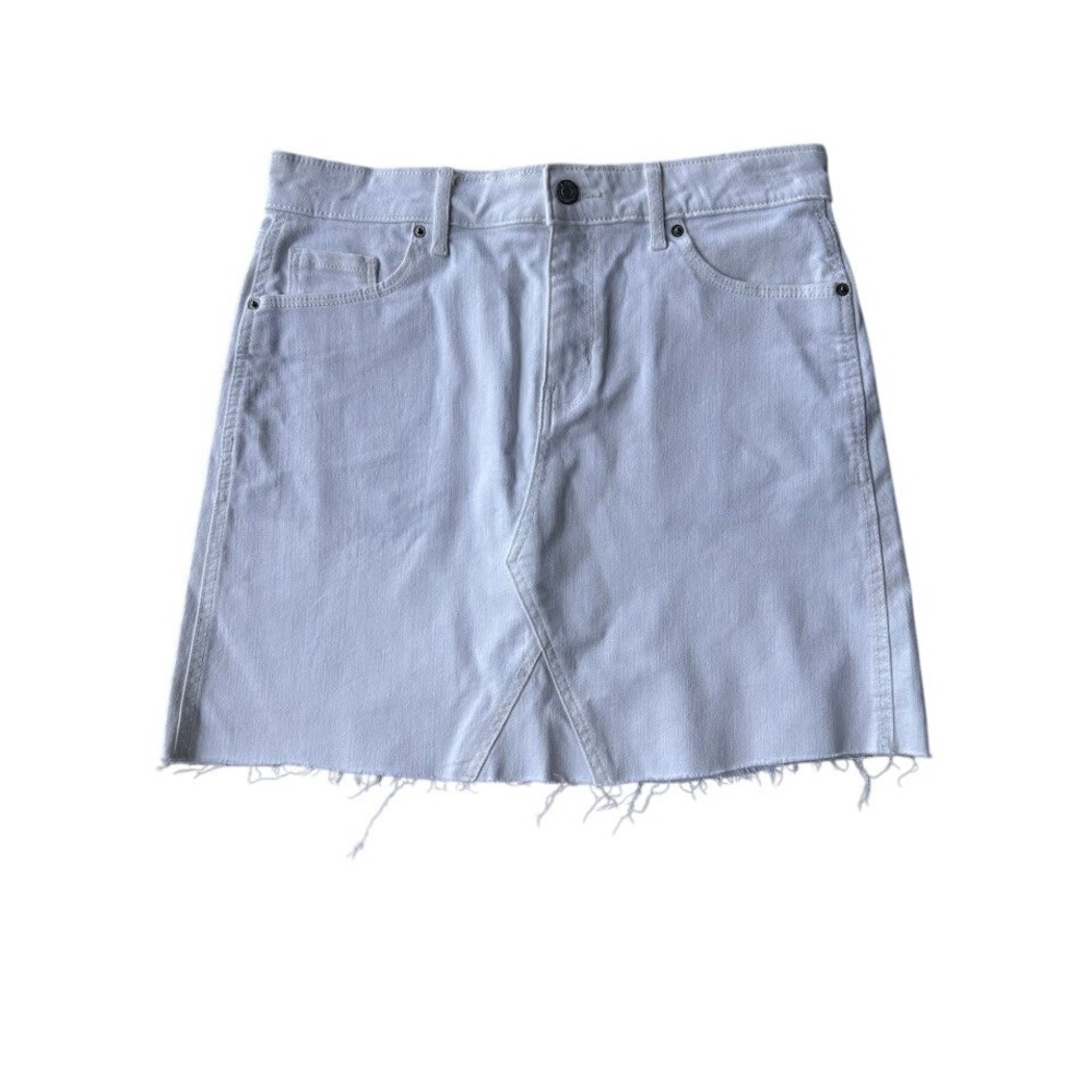 Old Navy Womens White Denim Mini Skirt Raw‎ Frayed Hem Size 8  Cotton Blend
